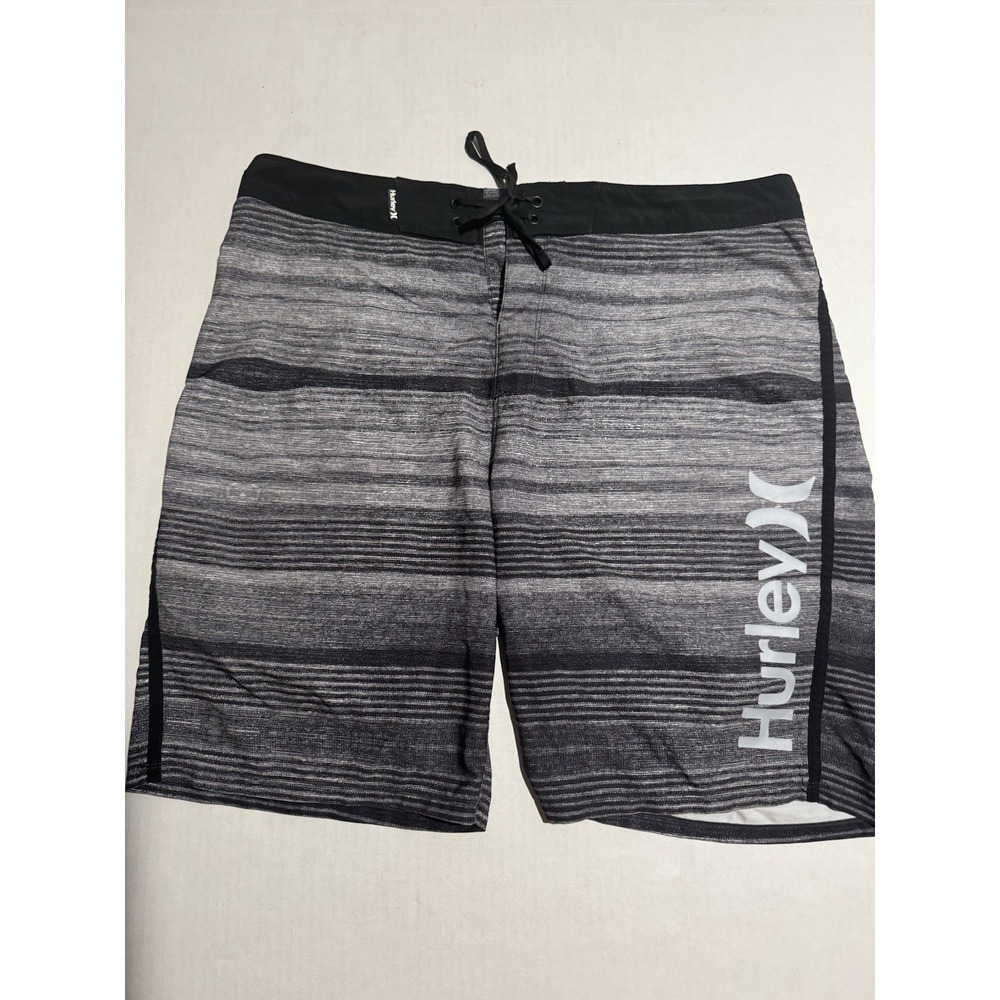 Hurley Swim Trunks shorts, Black and Grey Stripes,‎ Men's 33